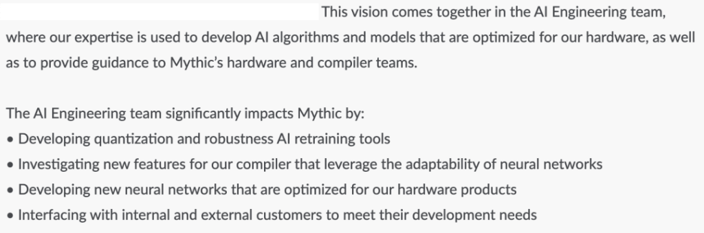 Job description for Mythic Optimization Engineer